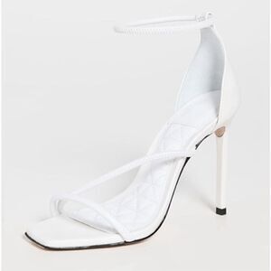 SCHUTZ Sandals Size 8B White Leather Open Square Toe Stiletto Heel Ankle Strap